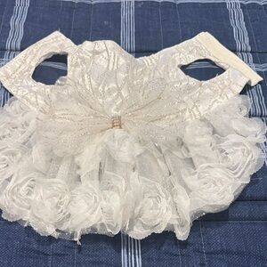 Elegant White Dog Dress with Rosette Skirt